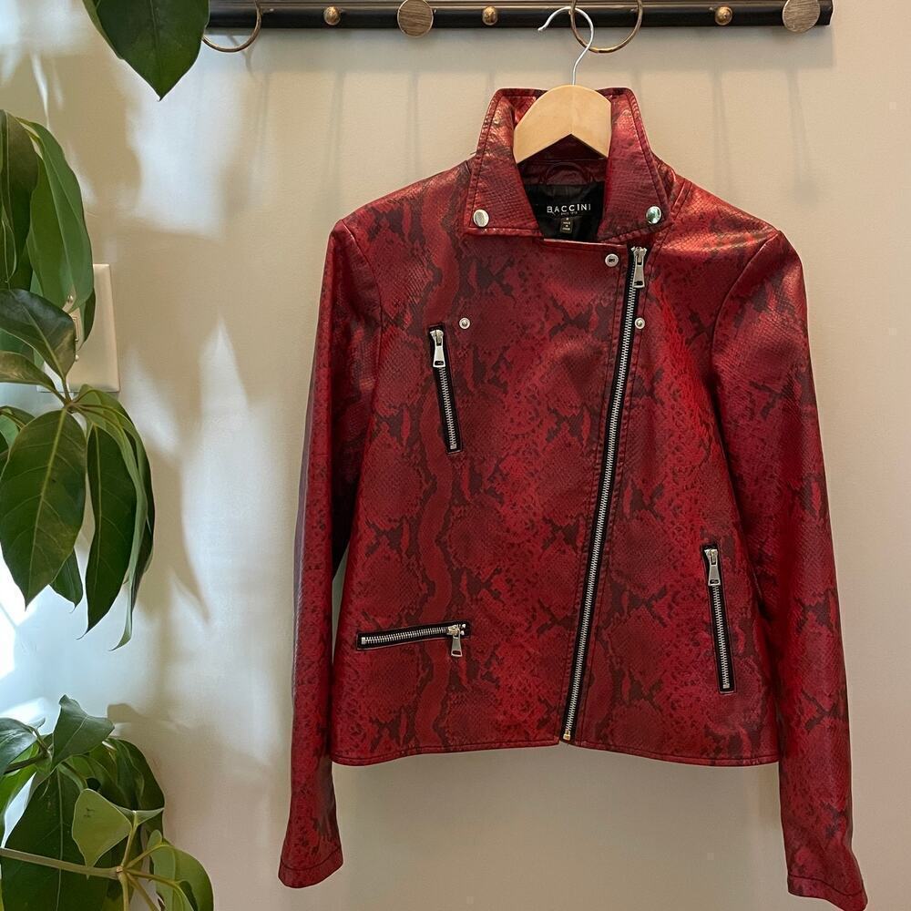 Baccini Red Faux Snakeskin Moto Jacket | Small – Bold Statement Piece $170